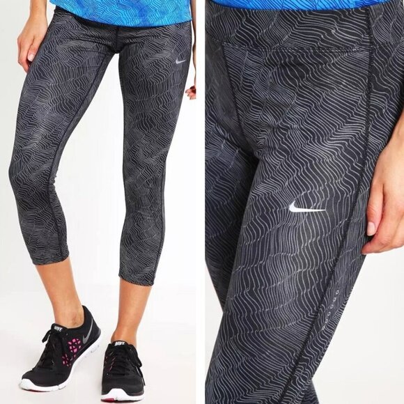 Nike Power Run Essential Zen Print Pattern Dri Fit Tights Crop Capri Leggings XS - Picture 1 of 6